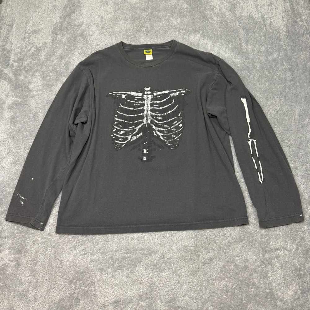 Vintage Y2K Prepare To Scare Long T Sleeve Shirt Mens XL Black Skeleton Rib Cage